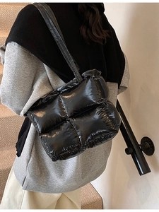 Women Fashion Quilted Padded Shoulder Bag High Quality Glossy Nylon Tote Bag Large Capacity Puffer Handbag Versatile Travel Commute Bag