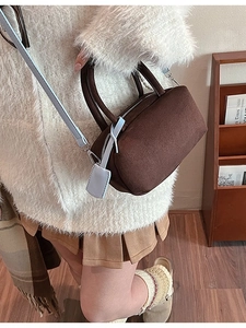 Women's Large Capacity Pillow Boston Bag Frosted Suede PU Leather Shoulder Crossbody Bag With Detachable Contrast Strap Handbag