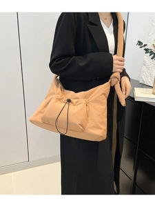 Women's Casual Nylon Quilted Dumpling Bag Puffy Crossbody Shoulder Bag With Knot Strap And Drawstring Front Pocket Handbag