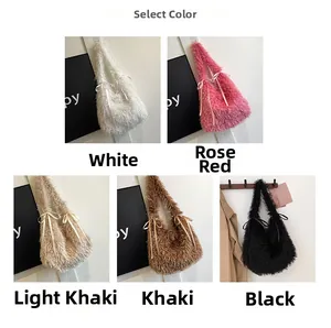 Five color options of plush tote bags with ribbon bows including white and rose red