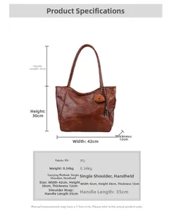 Specifiche delle dimensioni per la borsa tote vintage marrone in ecopelle PU