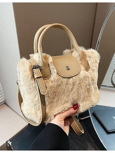 Sac à main en peluche beige clair avec bandoulière réglable pour l'automne