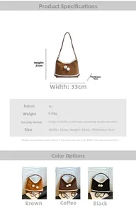 Detailed size specifications of PU leather shoulder bag with plush trim and dimensions