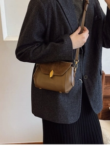 Vintage PU Leather Splicing Flip Crossbody Bag For Women Fashion Small Square Bag With Gold Lock Buckle Shoulder Bag