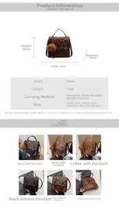Size chart showing large capacity leopard print suede handbag dimensions and specs