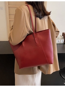 Women Large Capacity PU Leather Tote Bag Minimalist Stitching Design Shoulder Bag Fashion Commuter Handbag Shopping Bag