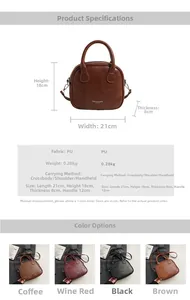 Detailed view of vintage PU leather patchwork handbag with size specs 21x18x8cm