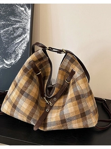 Grand sac cabas à carreaux pour femme avec lanières en cuir pour l'automne-hiver