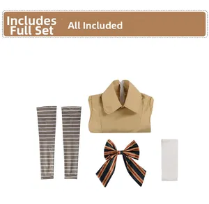 M3GAN Cosplay Kostüm Set mit Kleid, gestreiften Armstulpen und gestreifter Schleife