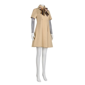 M3GAN Cosplay Kostüm mit khakifarbenem Kleid und gestreiften Ärmeln für Halloween