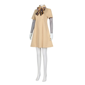 M3GAN Cosplay Kostüm mit khakifarbenem Kleid und gestreiften Ärmeln für Halloween