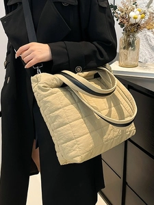 Women Large Capacity Quilted Nylon Tote Bag Fashion Commuting Shoulder Crossbody Handbag With Adjustable Strap