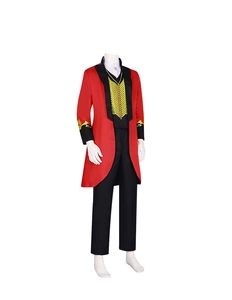 Detailed view of Greatest Showman circus ringmaster costume with gold braided tassels