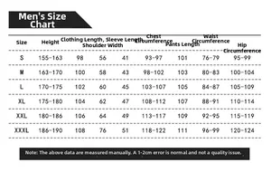 Detailed size chart for men's circus ringmaster cosplay outfit from size S to XXXL