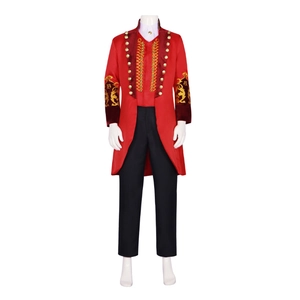 Greatest Showman Barnum circus ringmaster costume with red tailcoat and gold embroidery