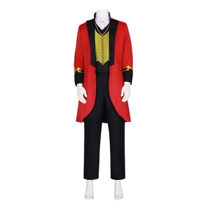 Greatest Showman ringmaster circus cosplay costume set with red jacket and gold embroidery