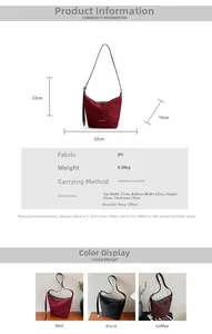 Detailed size chart and multi-color view of the retro matte PU crescent hobo bag