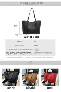 Especificaciones de tamaño y opciones de color para el bolso tote de cuero sintético