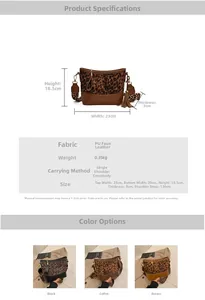 Detailed size chart for leopard print crossbody bag with fabric and strap dimensions