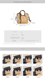 Tableau des tailles et options de couleurs pour le grand sac seau en cuir vintage