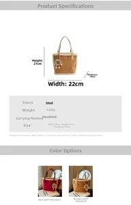 Spécifications détaillées du sac à main vintage en laine avec bordure peluche et ourson