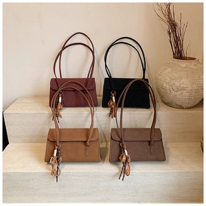 Collection of matte retro shoulder bags in burgundy black camel and coffee colors