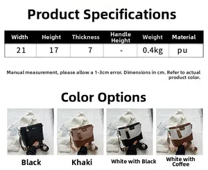 Detailed size chart and multi-color options for textured PU leather bucket bag