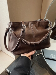 Borsa a Secchiello in Pelle PU Plissettata alla Moda da Donna Tracolla Stile Coreano Con Manico a Spirale Catena in Metallo