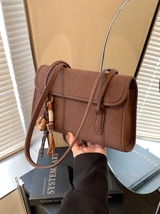 Vintage Matte PU Leather Flap Shoulder Bag For Women Retro Baguette Armpit Bag With Donut Charm Pendant Fashion Handbag
