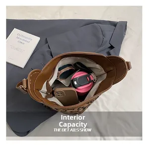Internal capacity view of leopard print bucket bag with ample space for daily essentials