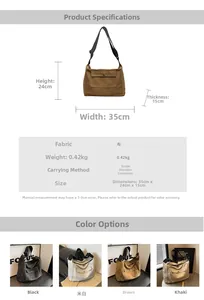 Detailed size specifications and color options for this large capacity canvas messenger bag