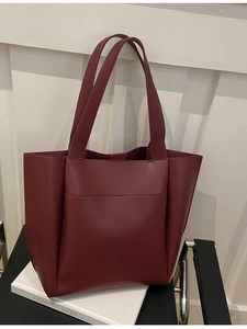 Large dark wine red tote bag in textured faux leather for women's daily commute