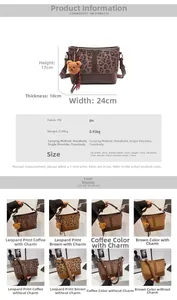 Detailed dimension guide and style selection for the leopard print bucket bag