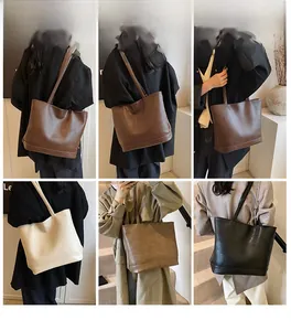 Collage von vier großen Tragetaschen in Braun, Weiß, Khaki und Schwarz für Damen