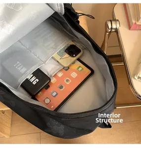 Detailed view of the internal storage compartments of this black multifunctional laptop backpack