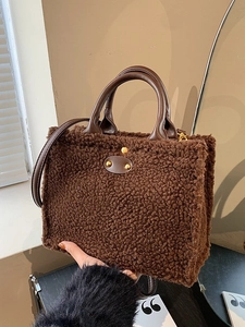 Women Plush Tote Bag Faux Fur Handbag With PU Leather Handle Large Capacity Fashion Shoulder Crossbody Bag For Winter