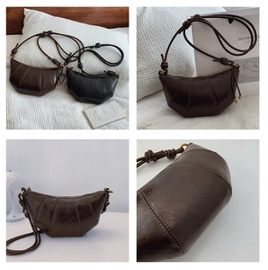 Detail showing high-quality faux leather texture and knotted strap on crescent crossbody bags