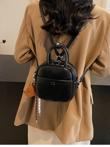 Vintage PU Leather Small Square Bag Mini Backpack Crossbody Handbag Teddy Bear Pendant Casual Fashion Women Bag