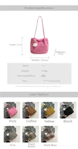Tableau des tailles et options de couleurs pour sac seau en laine à carreaux