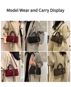 Three-color minimalist rectangular handbags with star pendants and woven tassels
