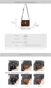 Detailed size specifications and material chart for the vintage matte PU crossbody bucket bag