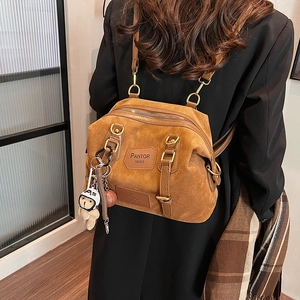 Large Capacity Denim Suede-Look Multi-Way Backpack For Women Vintage Casual Commute Handbag Shoulder Bag With Bear Basketball Charms