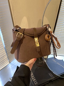 Women Retro Frosted PU Leather Bucket Bag Minimalist Crossbody Shoulder Bag Gold Lock Fashion Daily Messenger Bag