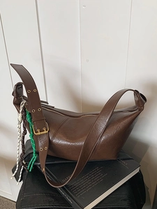 Retro PU Leather Dumpling Crossbody Bag For Women Half Moon Shoulder Bag With Braided Rope Decoration Crescent Hobo Bag Fashion Handbag