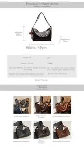 Dimensions détaillées d'un grand sac cabas en similicuir avec paramètres et couleurs
