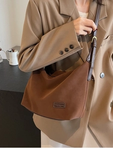 Vintage Suede Shoulder Bag For Women High Capacity Hobo Bag Matte PU Leather Tote Handbag Autumn Winter Commuter Bag