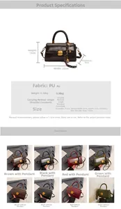 Detailed view of vintage PU leather handbag dimensions and textured metal twist lock