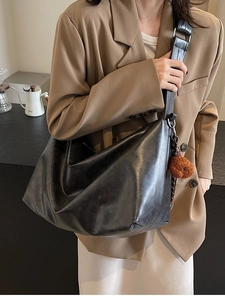 Sac Fourre-tout Femme Grande Capacité en Cuir PU Rétro Minimaliste Sac à Bandoulière Avec Large Sangle Réglable Mode Décontractée