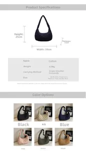 Quilted tote bag size guide with 39x25x13cm dimensions and multi-color options