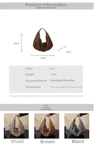 Detailed size specifications and material specs for the leopard print tote bag